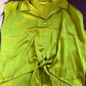 Tie knot button down soft Lime Green satin top. Never worn.
